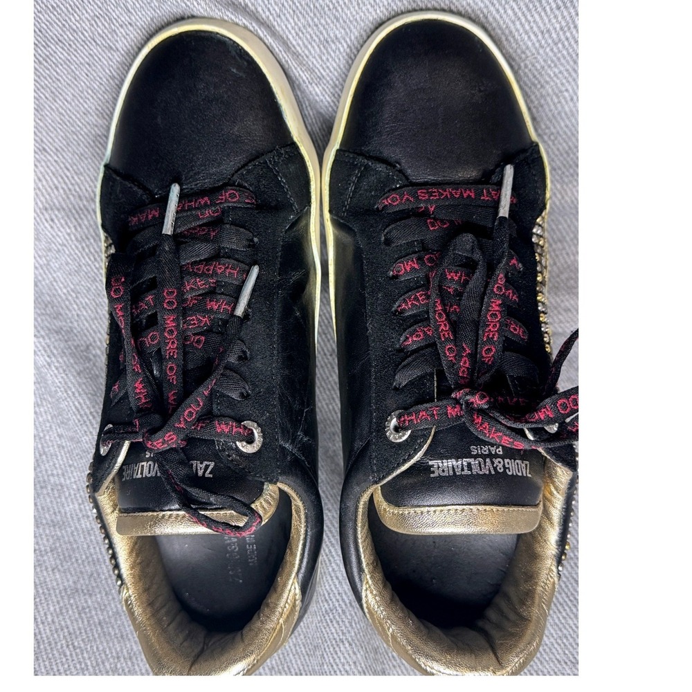 Zadig & Voltaire Womens Black Leather Studded Platform Sneakers 9 Streetwear - Picture 3 of 12